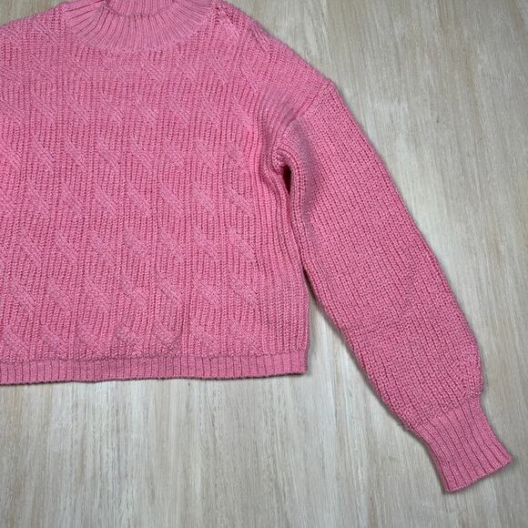 J Crew Pink Cotton Blend Cable Mock Neck Pullover Long Sleeve Sweater Medium - Picture 4 of 13